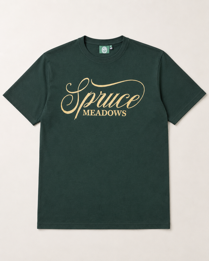 Spruce Meadows Signature Script Tee — Forest Green