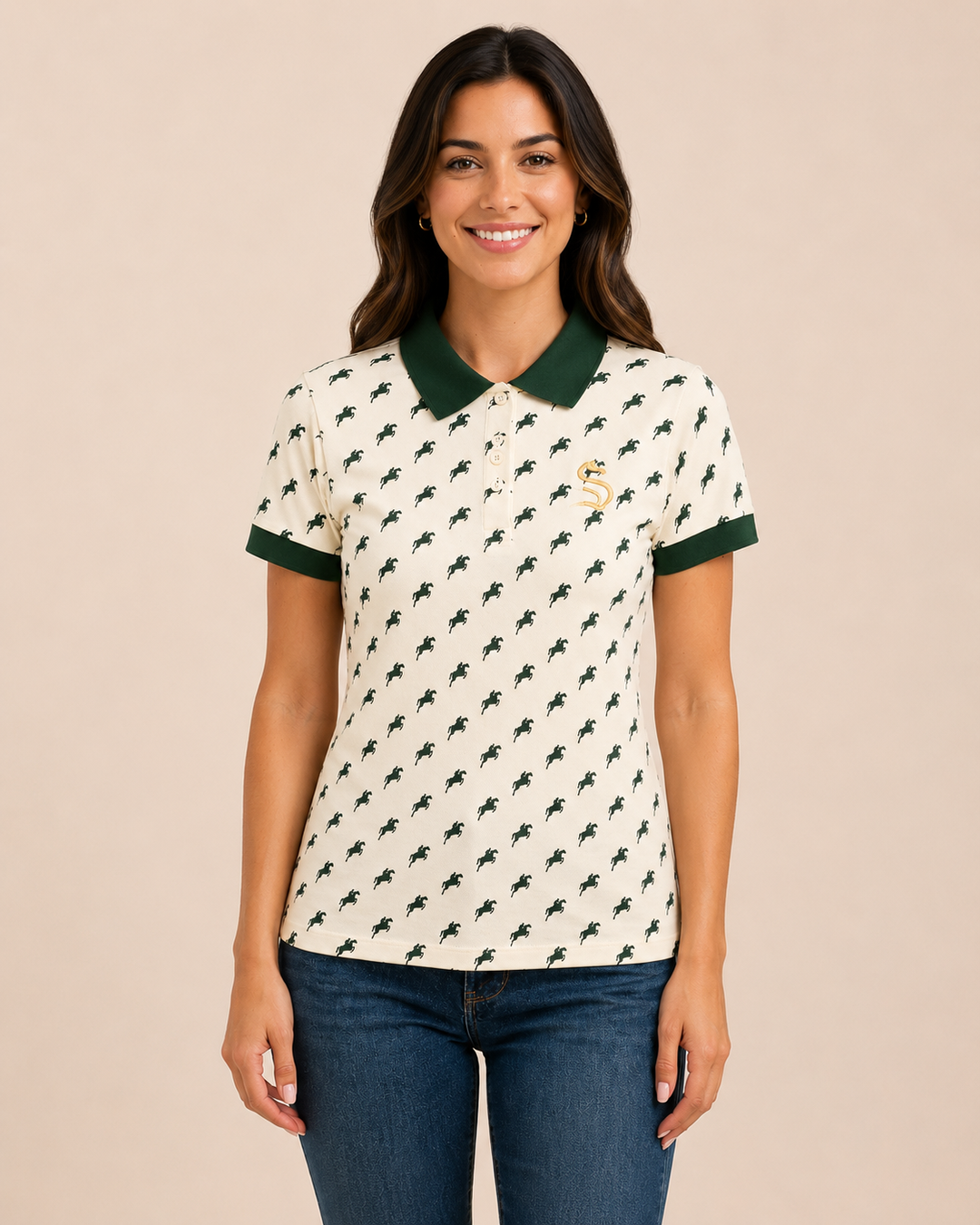 Polo Pique with Horse Pattern