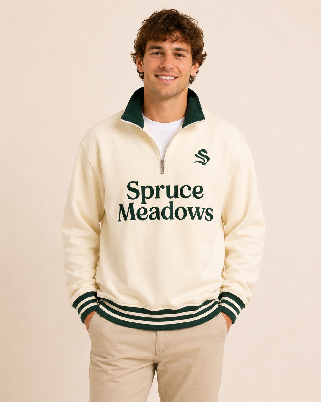 Half Zip Off-White Sweatshirt