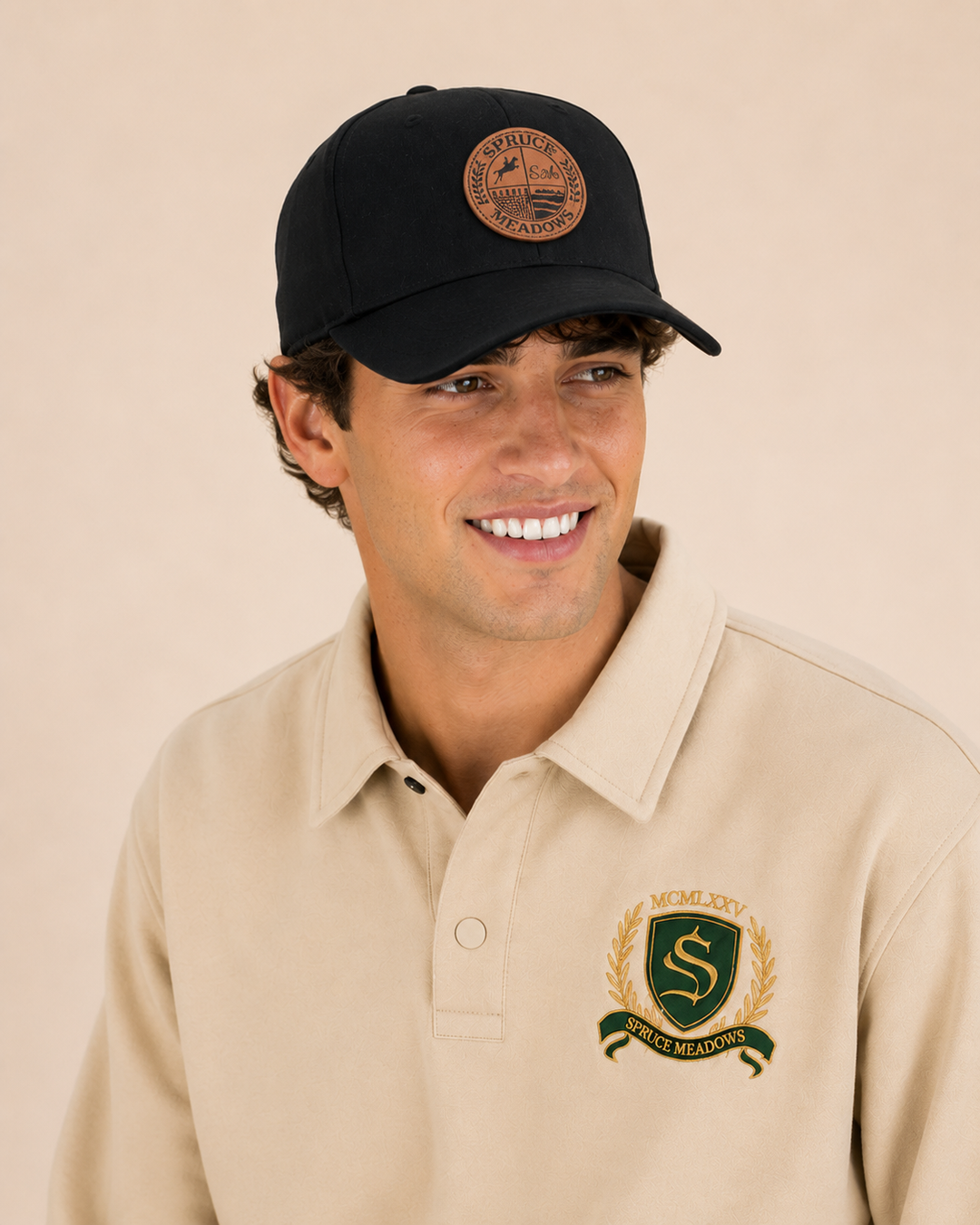 Black Ball Cap with Leather Crest Logo