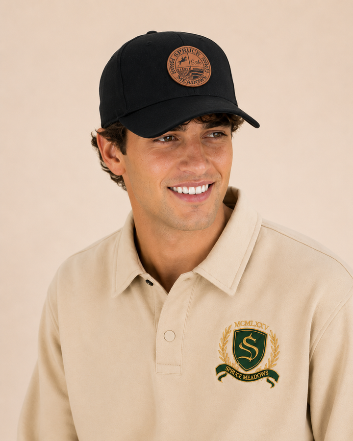 Black Ball Cap with Leather Crest Logo