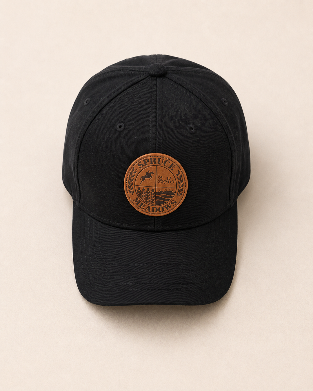 Black Ball Cap with Leather Crest Logo