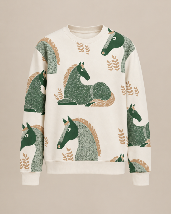 Horse Print Relaxed Crewneck Sweatshirt