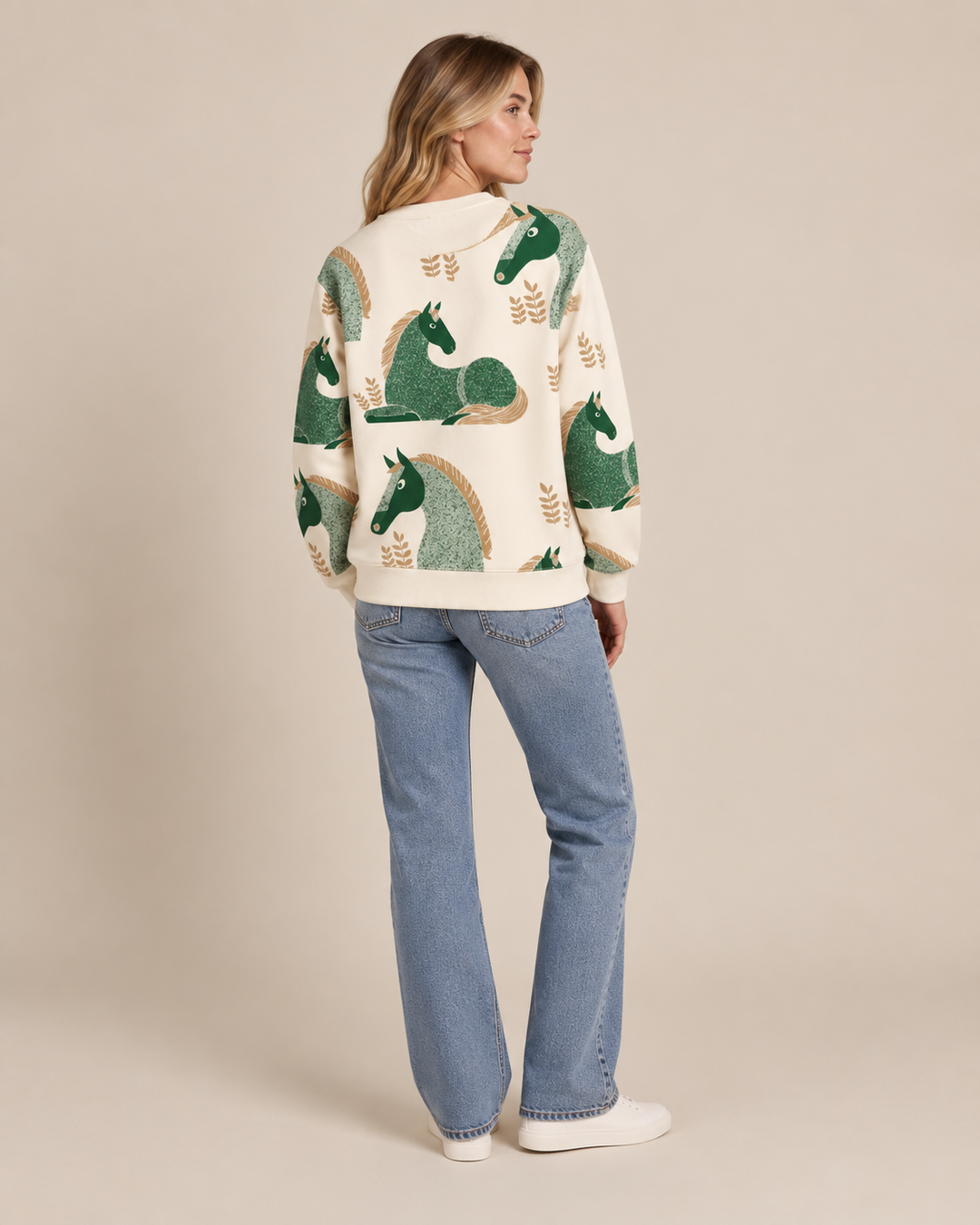 Horse Print Relaxed Crewneck Sweatshirt
