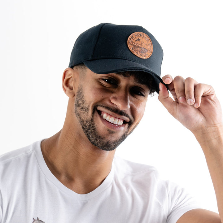 Black Ball Cap with Leather Crest Logo