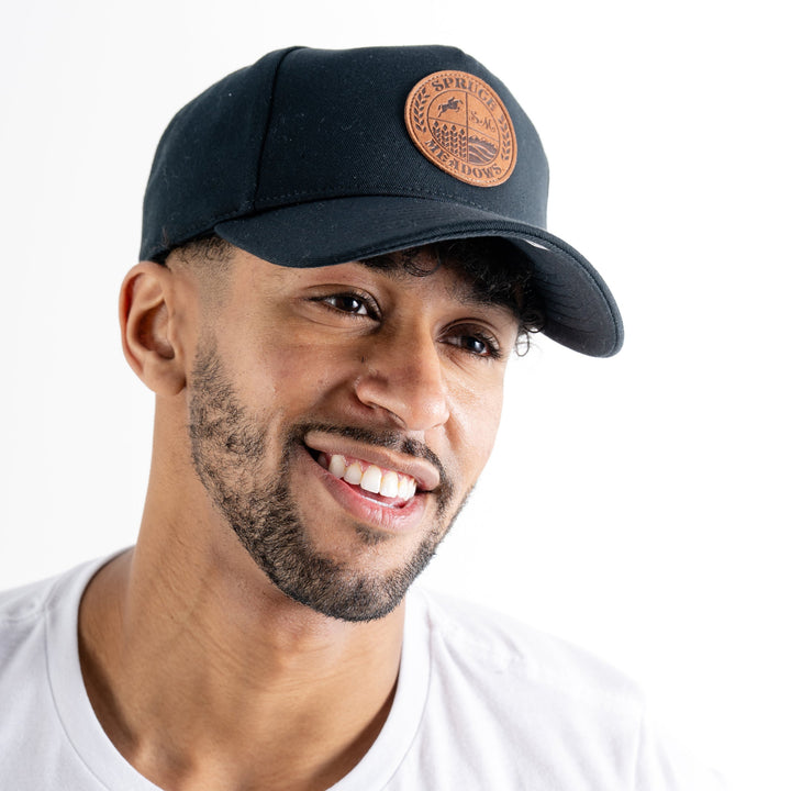 Black Ball Cap with Leather Crest Logo